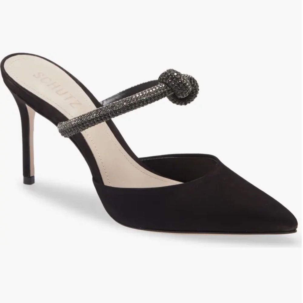 SCHUTZ Black Pearl Pointed Toe Mule Womens